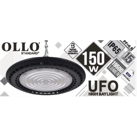 150W UFO sandėlio šviestuvas OLLO, 4000K, juodas