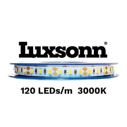 3 W/m LED juosta LUXSONN, SAMSUNG diodai 2835, DC24, 120  LED/m, (3000K) šiltai balta, IP67