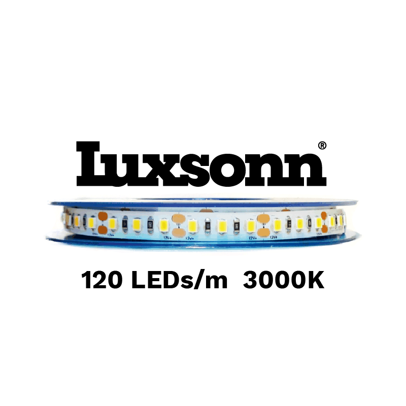 3 W/m LED juosta LUXSONN, SAMSUNG diodai 2835, DC24, 120LED/m, (3000K) šiltai balta, IP20