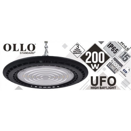 200W UFO sandėlio šviestuvas OLLO Premium+, 4000K, juodas