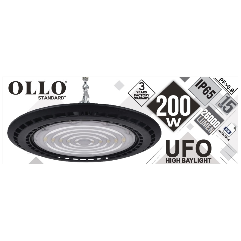 200W UFO sandėlio šviestuvas OLLO Premium+, 4000K, juodas