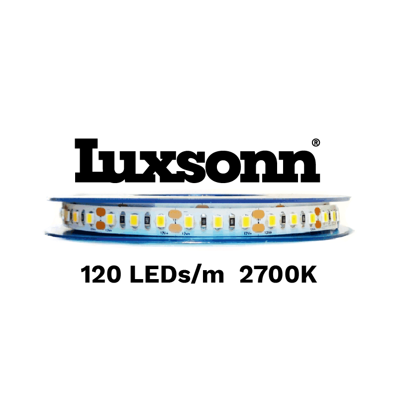 19 W/m LED juosta LUXSONN, SAMSUNG diodai 2835, DC24, 120 LED/m, (2700K) šiltai balta. Karpoma kas 6 diodus (5 cm). Kaina