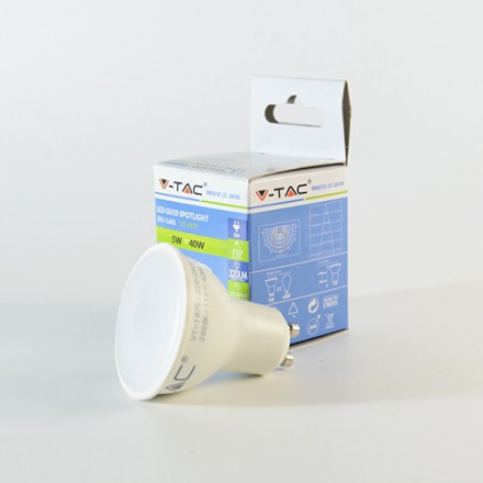 5W LED lemputė V-TAC, GU10, su plastikiniu, matiniu dangteliu, (6000K) šaltai balta
