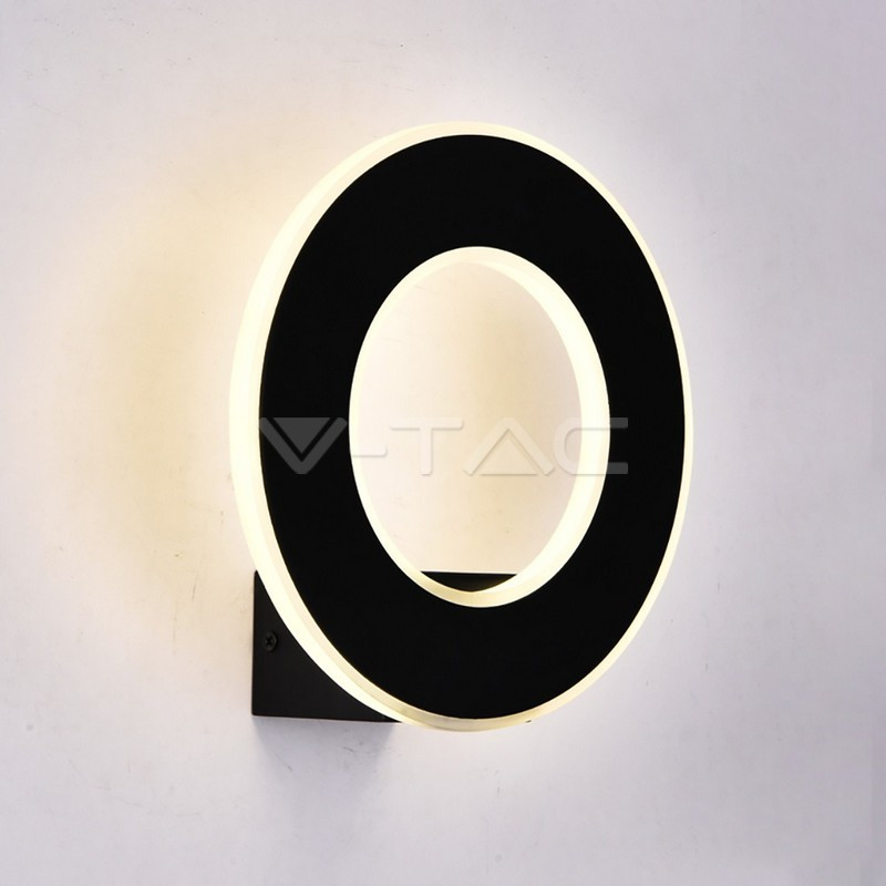 9W LED sieninis šviestuvas V-TAC, Ø210 , juodas, 3000K (šiltai balta)